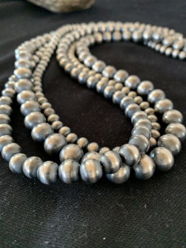 Navajo Sterling Silver 3-Strand Necklace | 6, 8, 10mm | 21" | 93921 - Masha USA