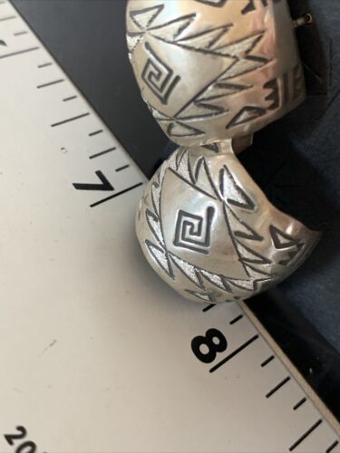 Old Pawn Women's Stamped Design Hoop Stud Earrings | Sterling Silver | 1" | 13006