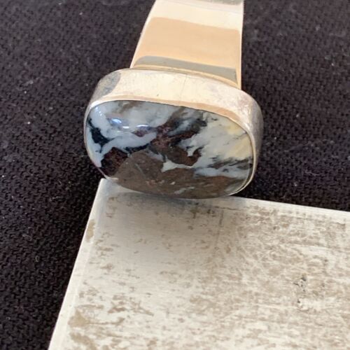 Navajo Men's White Black Cinnabrite Ring | Sterling Silver | Sz 6.5 | Authentic Native American Handmade | 1551