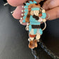 Men's Bolo Tie | Zuni Kachina | Blue Kingman Turquoise & Coral | Sterling Silver | 13672
