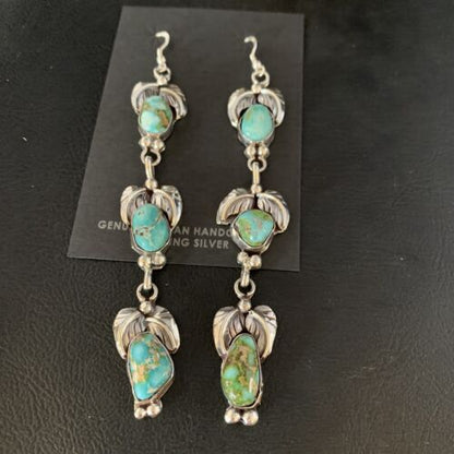 Navajo Sonoran Gold Turquoise Earrings | Sterling Silver | 3 Dangle | Authentic Native American Handmade | 13923