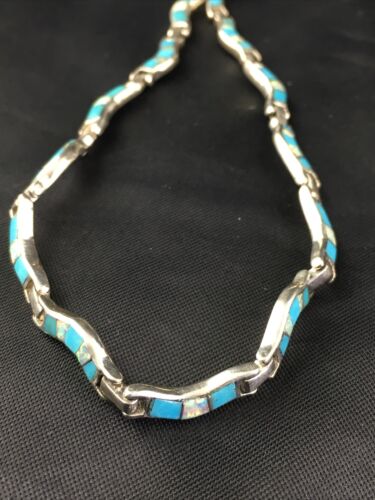 Navajo Sterling Silver Necklace | Spiderweb Turquoise Opal Inlay Pendant | 16" | 10251