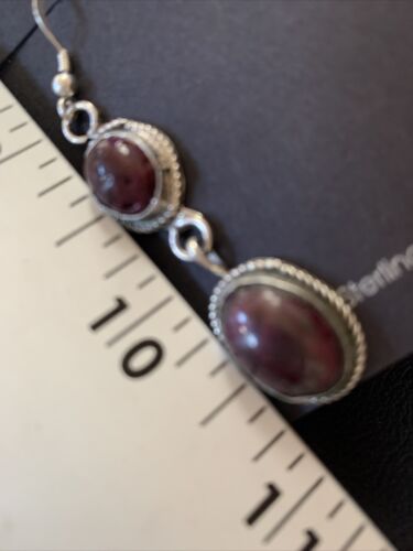 Navajo Purple Spiny Oyster Dangle Earrings | Sterling Silver | Authentic Native American Handmade | 12508