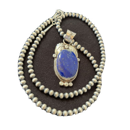 Native American Men's Navajo Pearl Pendant Necklace | Sterling Silver Blue Lapis | 01527