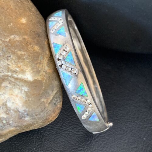 Navajo Blue Fire Opal Inlay Bracelet | Sterling Silver | 7" | Authentic Native American Handmade | 13126