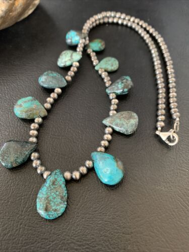Native American Navajo Blue Turquoise Necklace | Sterling Silver | 19" | 12918 - Masha USA
