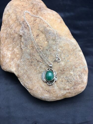 Navajo Green Malachite Pendant Necklace | Sterling Silver | 18" Chain | Authentic Native American Handmade | 2535