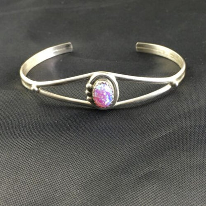 Navajo Pink Opal Bracelet | Sterling Silver Cuff | Authentic Native American Handmade | 10185