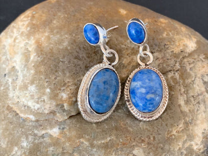 Navajo Denim Lapis Dangle Earrings | Sterling Silver | 1.1" | Authentic Native American Handmade | 1700