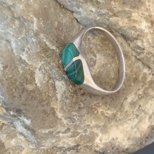 Native Old Pawn Navajo Green Malachite Sterling Silver S5.5 Ring 10872