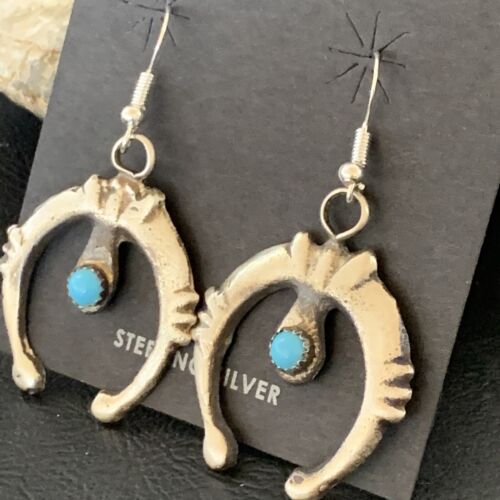 Navajo Turquoise Naja Dangle Earrings | Sterling Silver | Authentic Native American Handmade | 12554