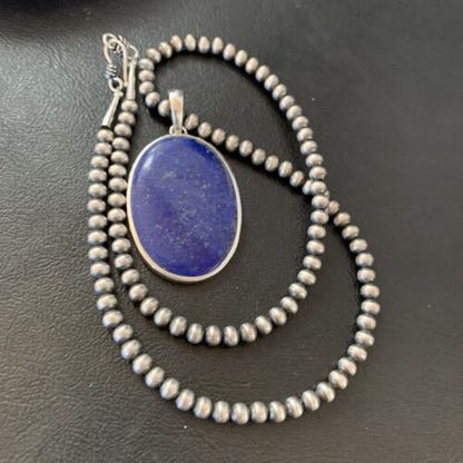 Native American Navajo Blue Lapis Pendant Necklace | Sterling Silver | Authentic Handmade | 11717