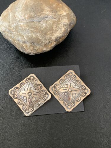 Southwestern Women's Navajo Stamped Earrings | Sterling Silver | Authentic Native American Handmade | 1672