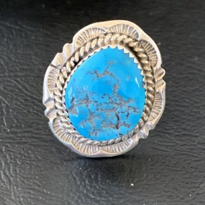 Navajo Blue Kingman Turquoise Ring | Sterling Silver | Sz 8 | Authentic Native American Handmade | 12213