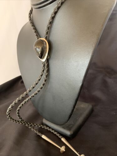 Native American Men's Bolo Tie | Sterling Silver Navajo Black Onyx | Handmade | 12148