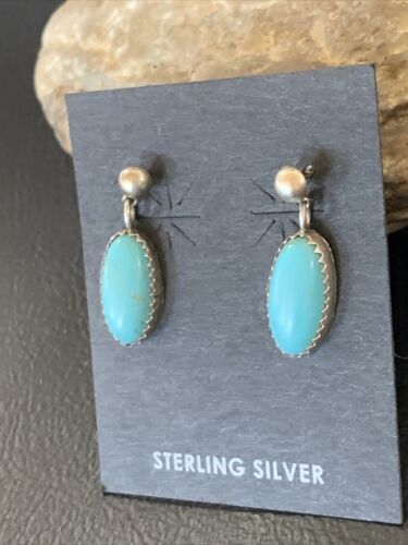 Blue Turquoise Dangle Post Earrings | Sterling Silver | 0.50" | 12713