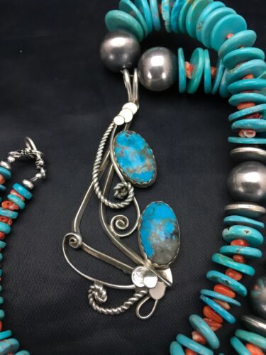 Navajo Spiny Oyster Turquoise Pendant Necklace | Sterling Silver | 22" | Authentic Native American Handmade | 2659