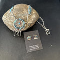 Zuni Kingman Turquoise Needle Point Necklace Pendant Earrings Set | Sterling Silver | Native American Handmade | 14488