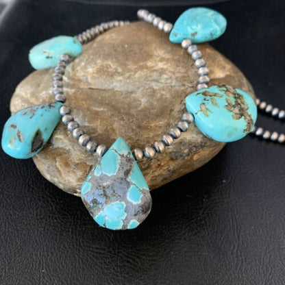 Teardrop Blue Turquoise Necklace | Navajo Pearls | Sterling Silver | 20" | 13964