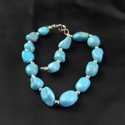 Navajo Sterling Silver Sleeping Beauty Turquoise Bracelet | 6.5" | Authentic Native American Handmade | 10144