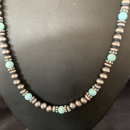 Navajo Pearls Dry Creek Turquoise Bead Necklace | Sterling Silver | 22" | 13164