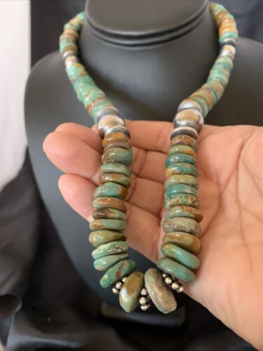 Navajo Pearls Green Turquoise Necklace | Sterling Silver | Authentic Native American | 21" | 12329