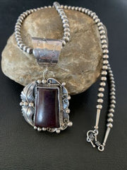 Men's Navajo Pearls Necklace with Purple Sugilite Pendant | Sterling Silver | Authentic Native American Handmade | 10656