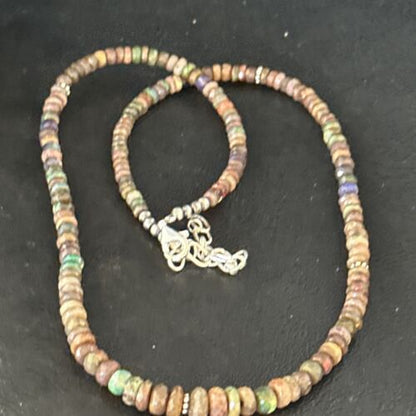 Native American Green Opal Necklace | Sterling Silver | Navajo | 18" | 14537