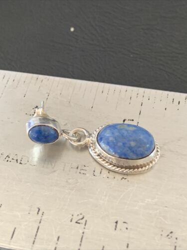 Navajo Denim Lapis Dangle Earrings | Sterling Silver | 1.1" | Authentic Native American Handmade | 1704