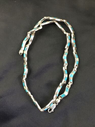 Navajo Sterling Silver Necklace | Spiderweb Turquoise Opal Inlay Pendant | 16" | 10251
