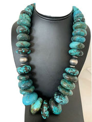 Navajo Sterling Silver & Blue Turquoise Graduated Necklace | Authentic Native American | 24" | 01842