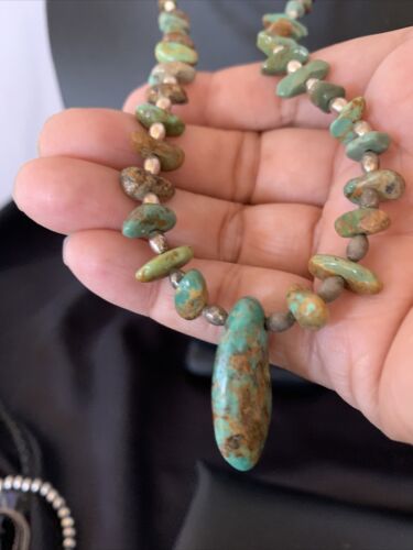 Navajo Royston Bead Green Turquoise Pendant Necklace | Sterling Silver | 22" | 12536