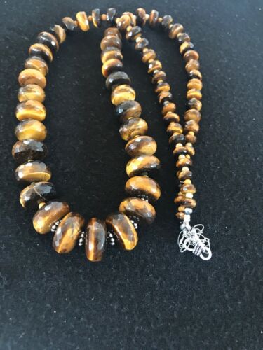 Navajo Tigers Eye & Picture Jasper Graduated Necklace | Sterling Silver | Authentic Native American | 26" | 1121