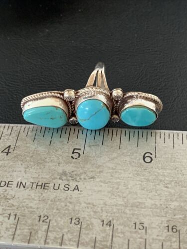 Navajo Blue Turquoise Cluster Ring | Authentic Native American Sterling Silver | Multi-Stone | Sz 8 | 2121
