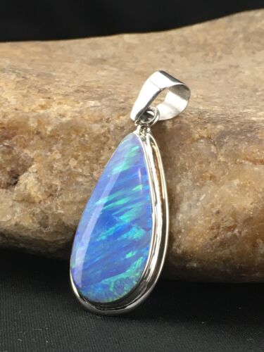 Native American Navajo Blue Opal Inlay Pendant | Sterling Silver | 1.75" | 1124 - Masha USA