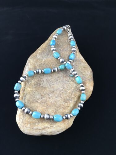 Navajo Blue Sleeping Beauty Turquoise Necklace | Sterling Silver | 21" | Authentic Native American Handmade | 10015