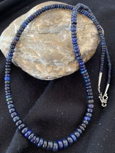Native American Women's Black Fire Opal Bead Necklace | Sterling Silver | 20" | 00979