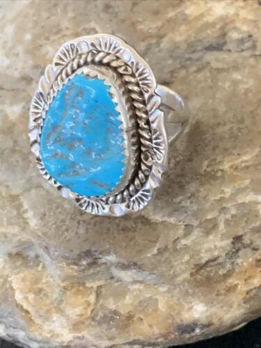 Southwestern Navajo Blue Kingman Turquoise Ring | Sterling Silver | Sz 8 | 12211