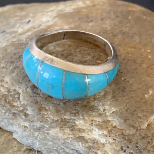 Native American Handmade Navajo Blue Turquoise Inlay Band Ring | Sz 6 | 12392