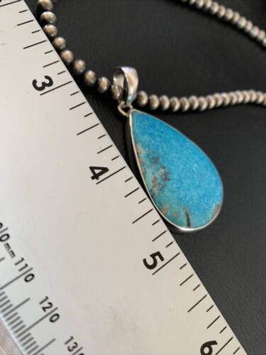 Navajo Pearls Blue Kingman Turquoise Necklace Pendant | Sterling Silver | Authentic Native American Handmade | 11809