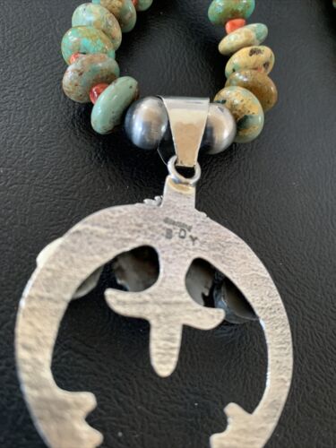Navajo Green Turquoise Spiny Oyster Pendant Necklace | Authentic Native American Sterling Silver | Naja | 02139