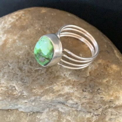 Adjustable Navajo Green Sonoran Turquoise Ring | Sterling Silver | Sz 6 | 02078