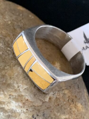Navajo Yellow Turquoise Ring | Sterling Silver | Sz 8 | Authentic Native American Handmade | 1736