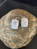 Navajo Sterling Silver White Howlite Black Dangle Rectangle Earrings | 0.75" | 12072