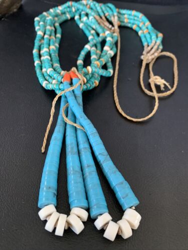 Native American Santo Domingo Spiny Blue Turquoise Shell Jacla Necklace | 36" | 13193