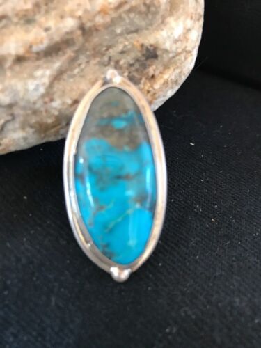 Navajo Blue Turquoise Ring | Sterling Silver | Adjustable | Authentic Native American Handmade | 10210