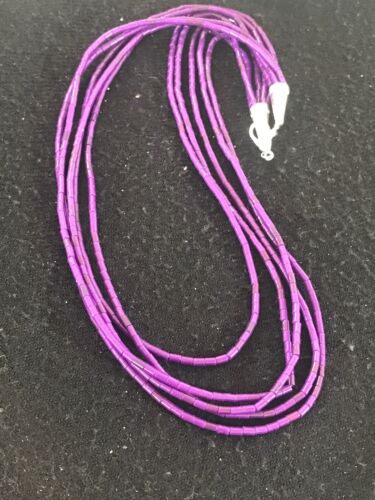 Navajo Sugilite 5-Strand Stabilized Tube Heishi Necklace | Sterling Silver | Authentic Native American Handmade | 8489