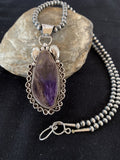 Navajo Pearls Necklace with Purple Charoite Pendant | Sterling Silver | Authentic Native American Handmade | 652