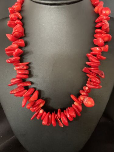 Women's Navajo Native American Bamboo Coral Strand Necklace | Sterling Silver | 18" | 13494