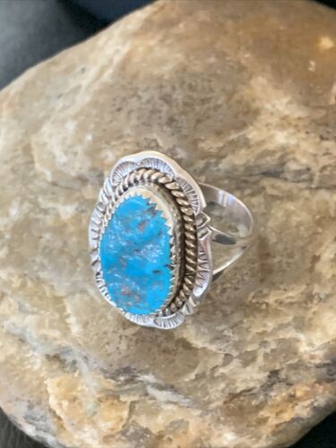 Southwestern Navajo Blue Kingman Turquoise Ring | Sterling Silver | Sz 9 | 12215